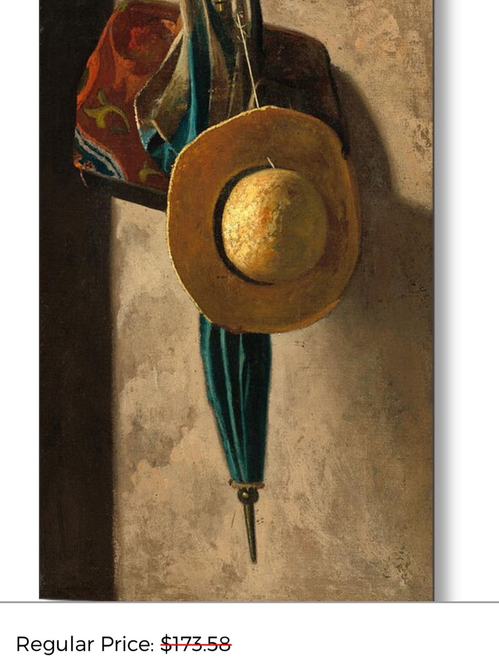 Rustic Straw Hat and Teal Umbrella Wall Art Print - Home Art—-METAL FINISHING